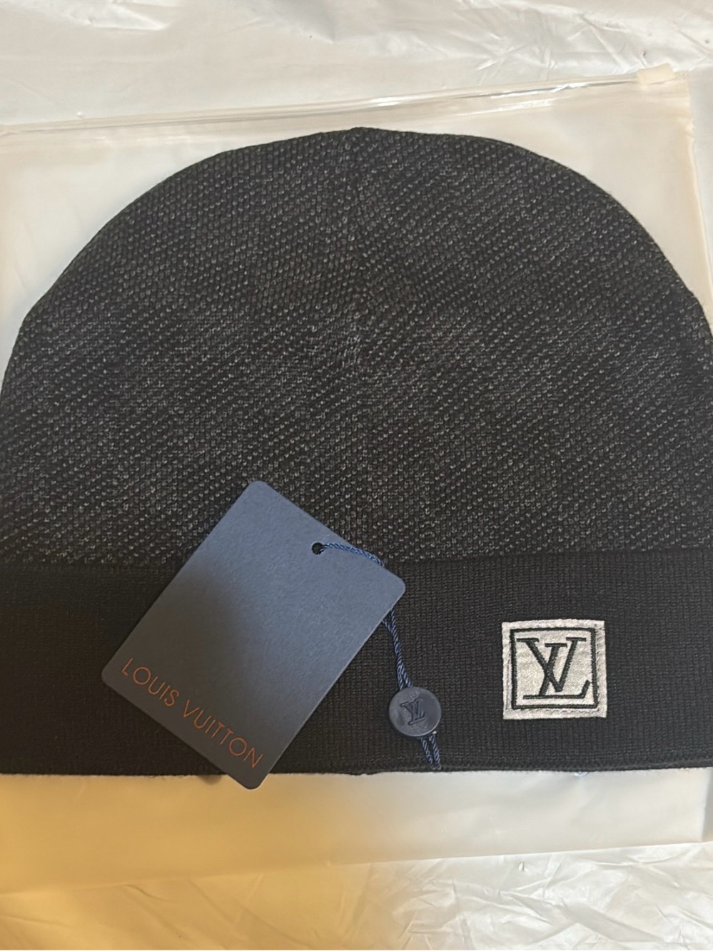 Louis Vuitton Men’s Black & Charcoal Knit Beanie with LV Patch